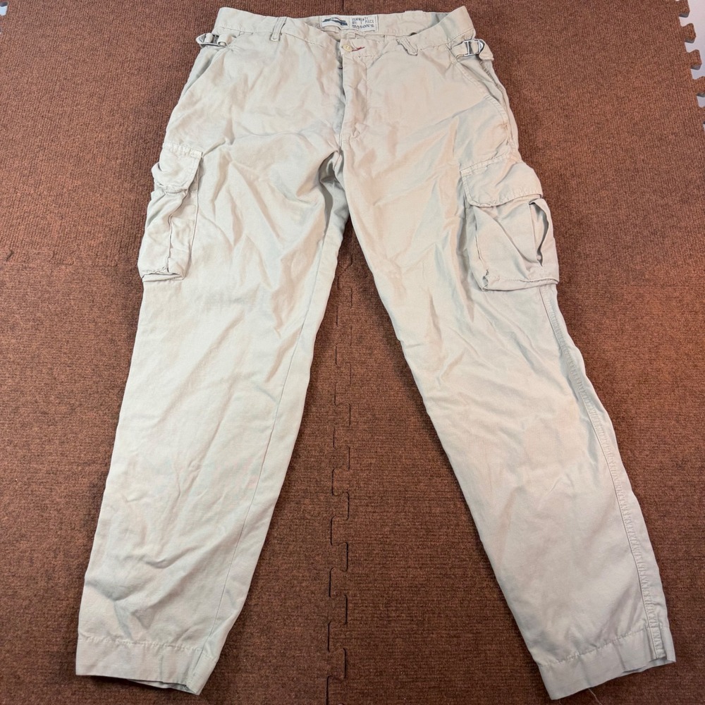 Mason's Italy Mens Cotton Linen Cargo Pants Beige Khaki Utility Trousers W34 L30